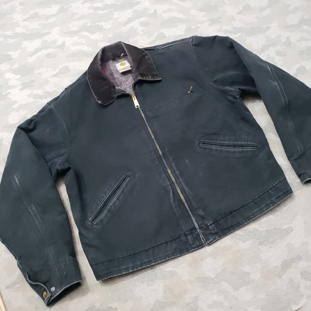 Vintage Carhartt Detroit Jacket Men 44 Black Y2k J01 Zip Blanket Lined Workwear